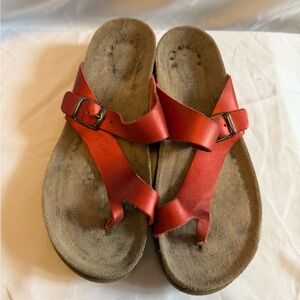 Mephisto Red Leather Toe-Loop Sandals